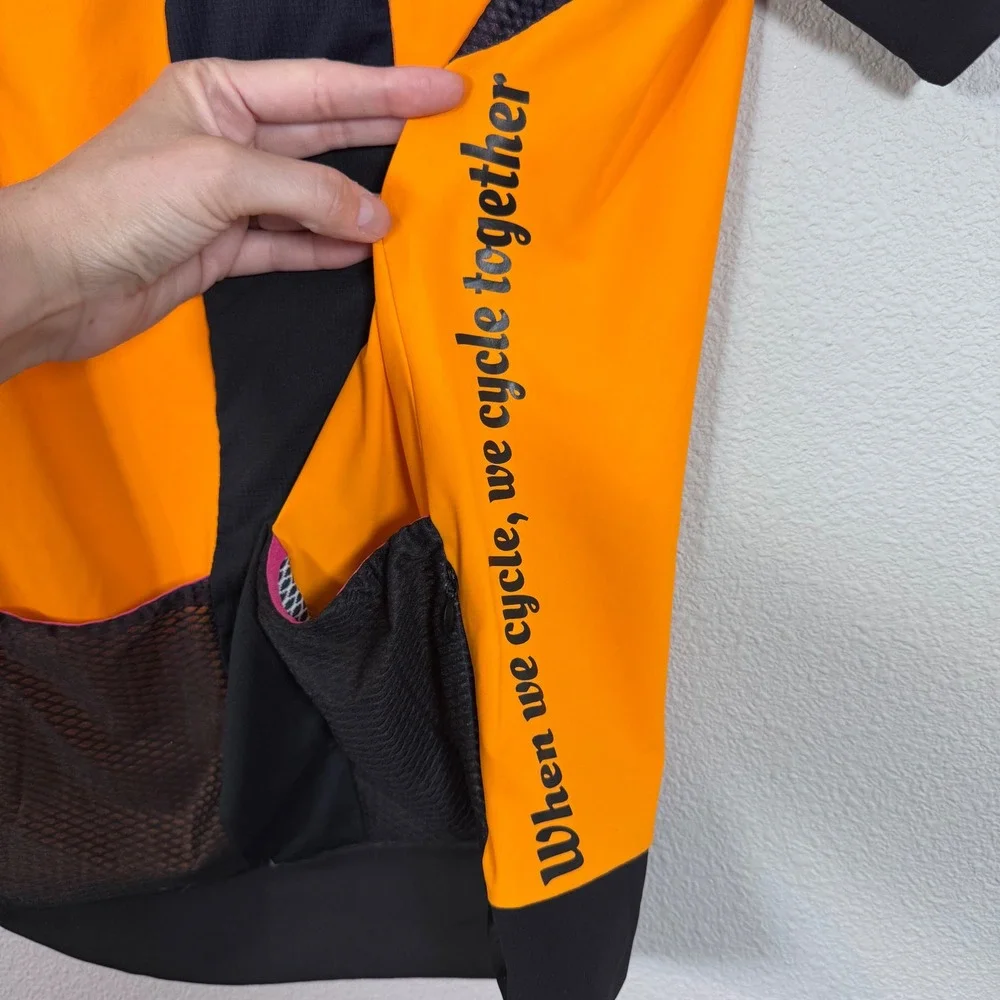Giordana Women's L Made in Italy Cycling Jersey Orange Black Full Zip Club Bike